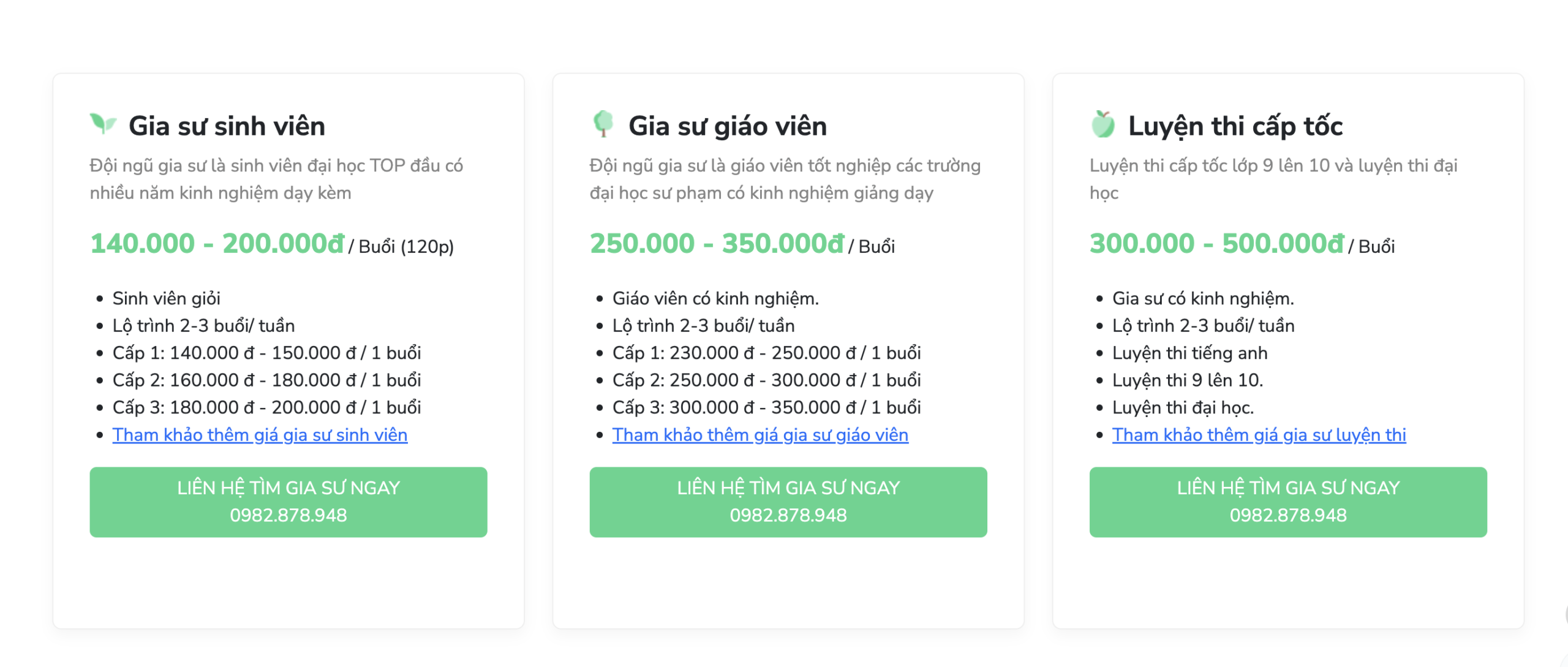 Bảng giá gia sư dạy kèm tại nhà